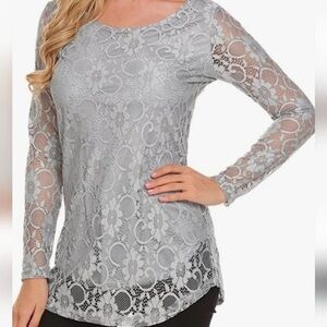 Soteer Gray Lace Long Sleeve Top Sz XL